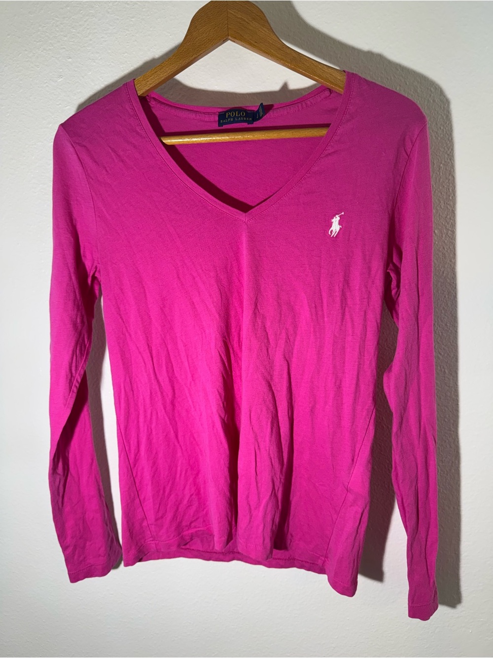 Polo by Ralph Lauren Women's V-Neck Long Sleeve Tee - Pink